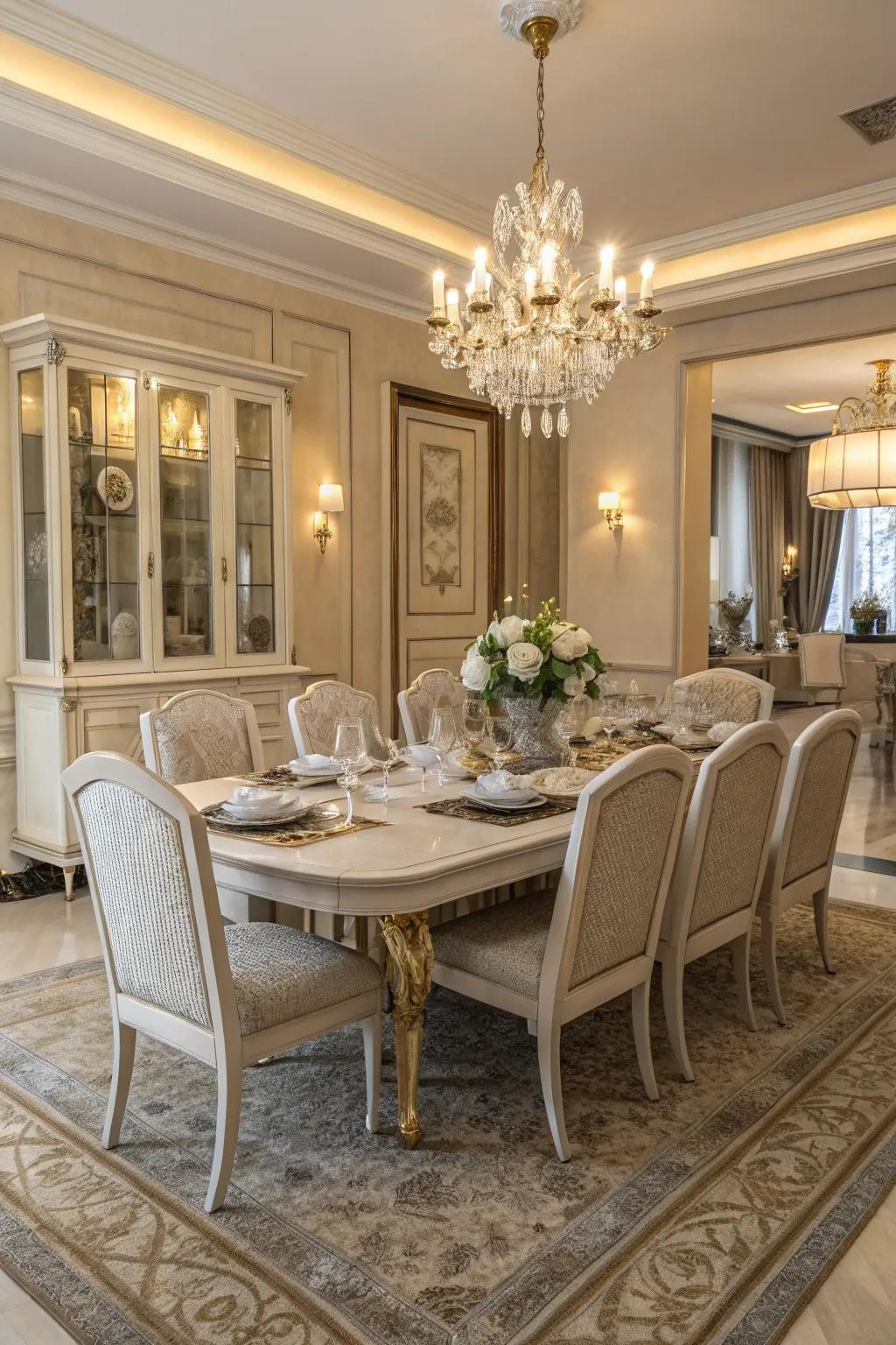 Classic elegance is effortlessly achieved with neutral hues gracing your dining table.