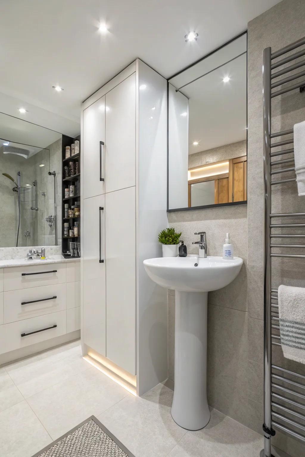 Built-in cabinets flow flawlessly with the sink’s design.