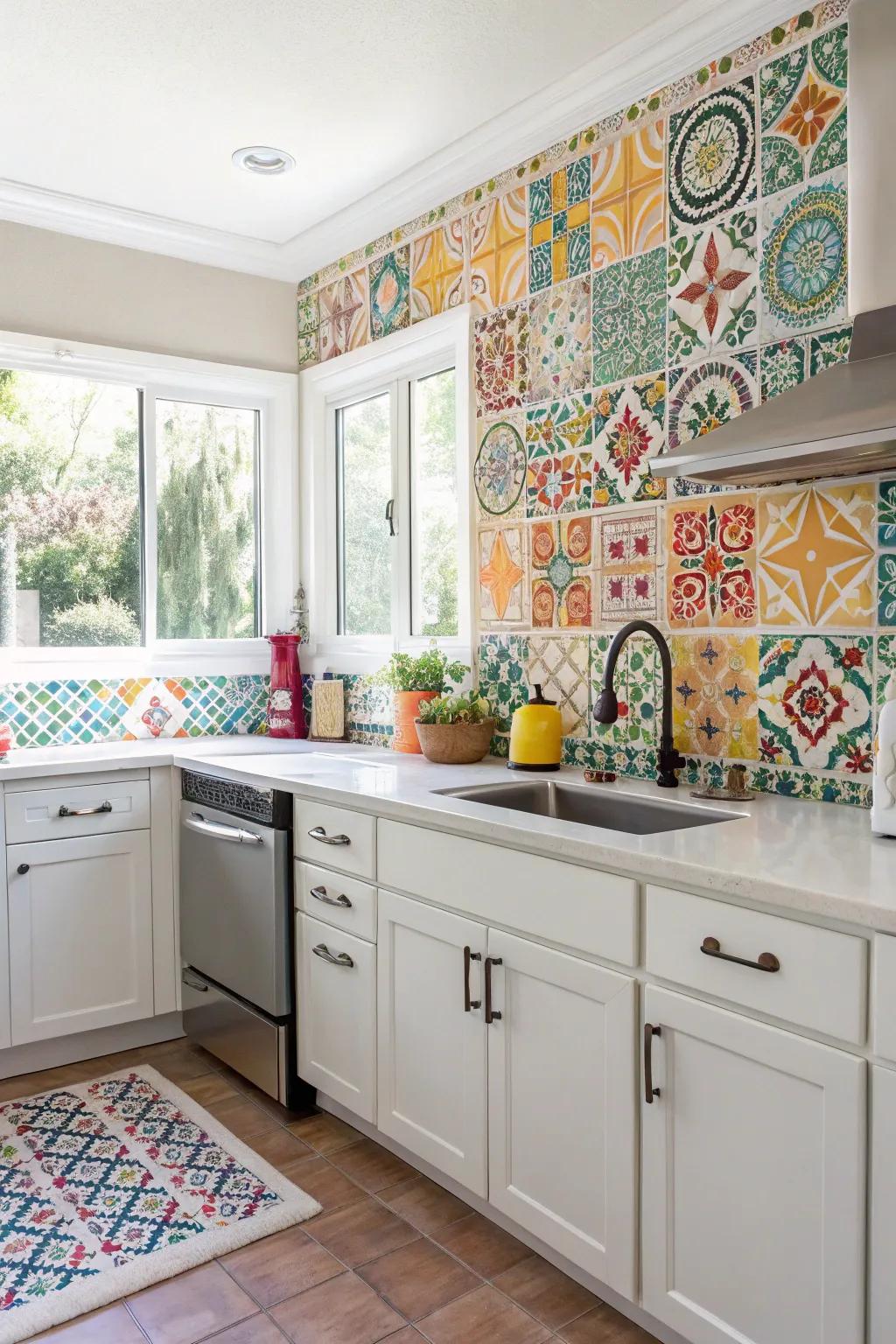 Personalize your kitchen with a vibrant wallpaper backsplash design.