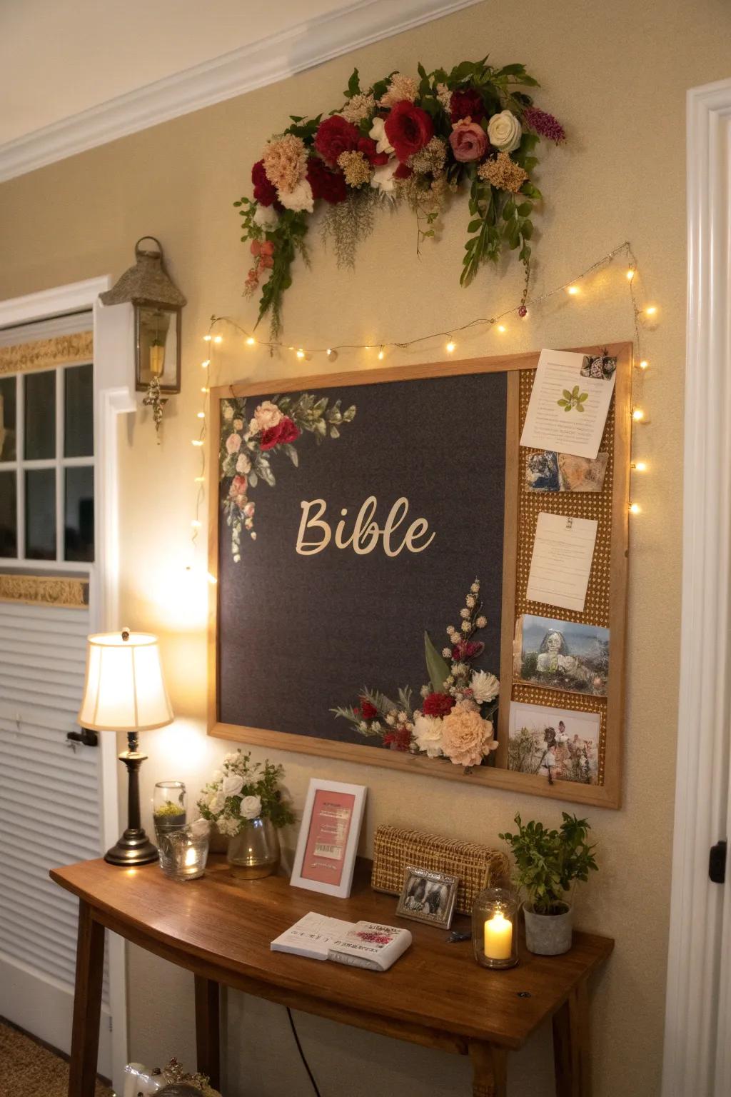 An influential Bible passage anchors the display's spiritual essence.