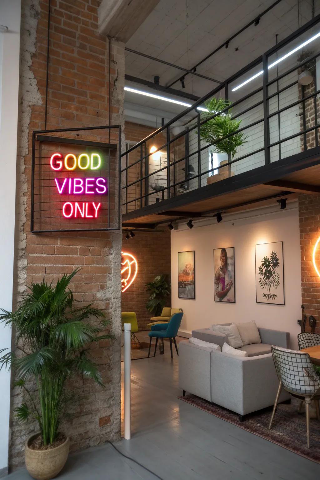 Neon signage displaying whimsical expressions, appending contemporary flair to any photographic setting.