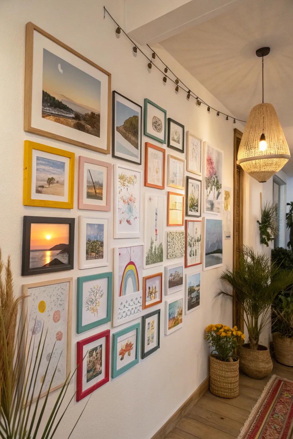 A custom assemblage style print incorporating images and sketches featured on a gallery display.