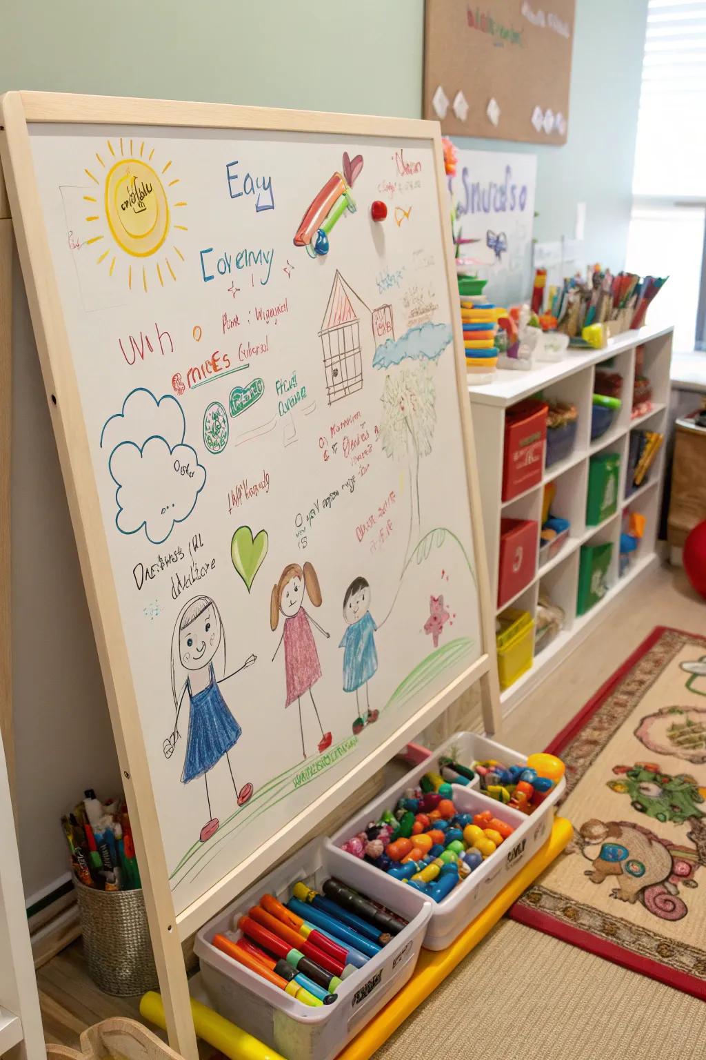 Inspire creativity with an interactive art corner on your writing board.
