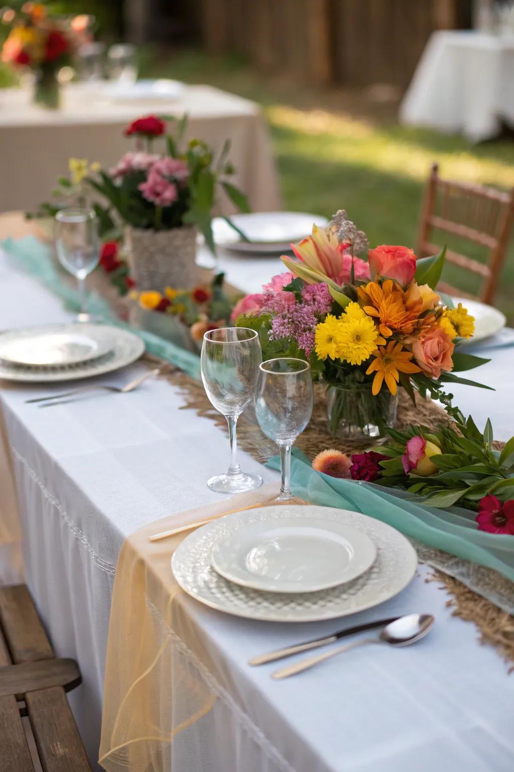 Brighten up your dining table with a colorful table runner.