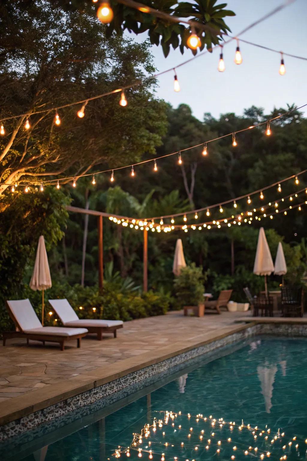 String lights add a whimsical charm to your pool area.