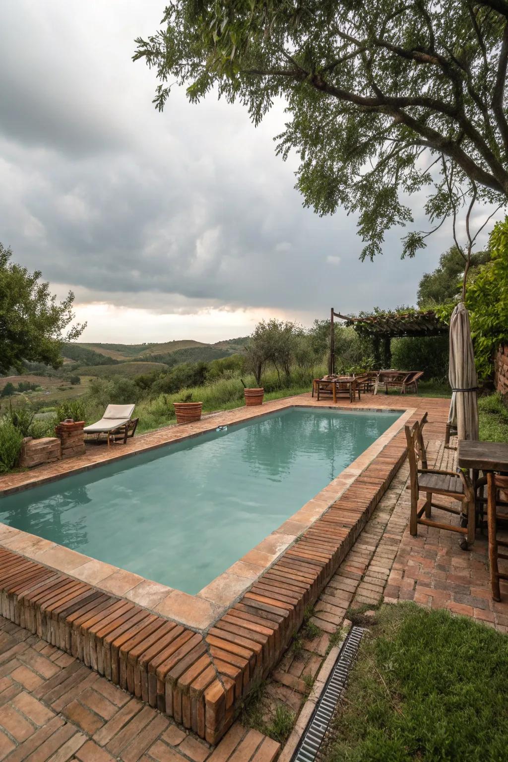 Brick coping introduces a warm, countryside allure to your pool space.