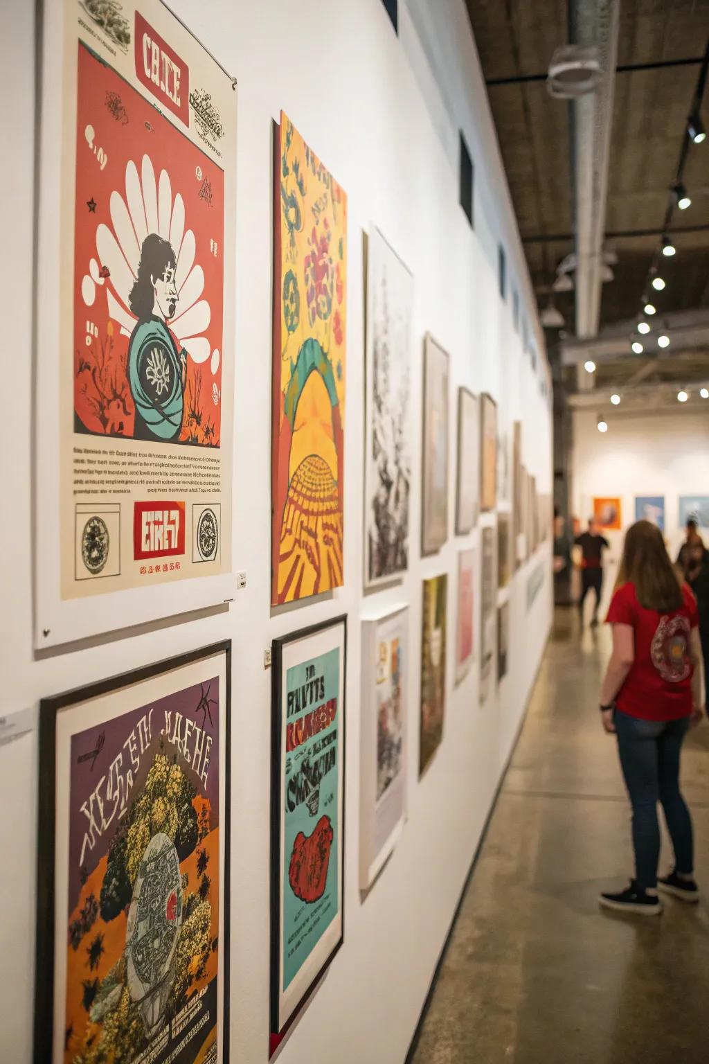 A curated gallery wall that showcases a diverse assortment of poster designs.