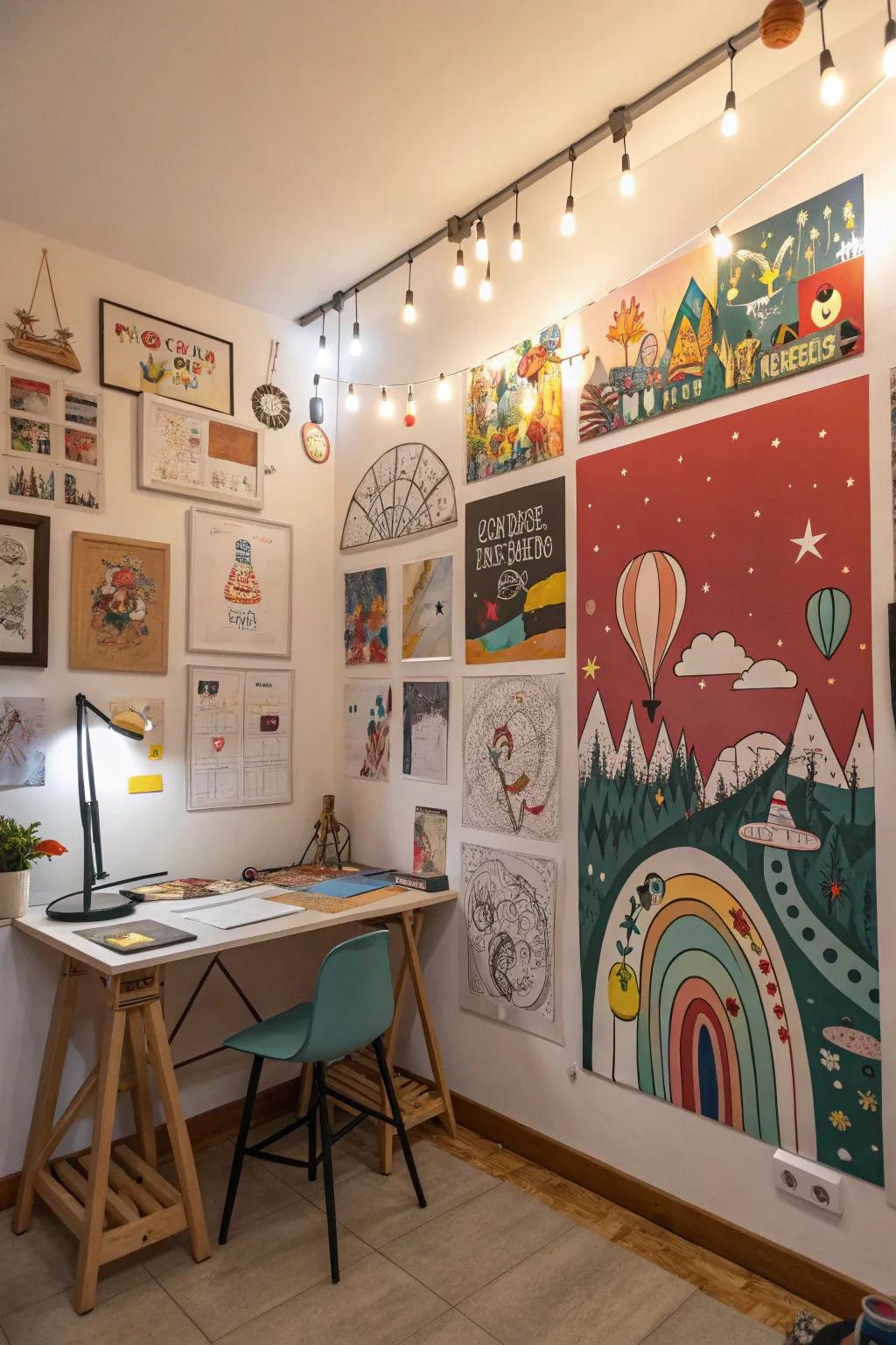 Whimsical illustrations infuse life into creative spaces.