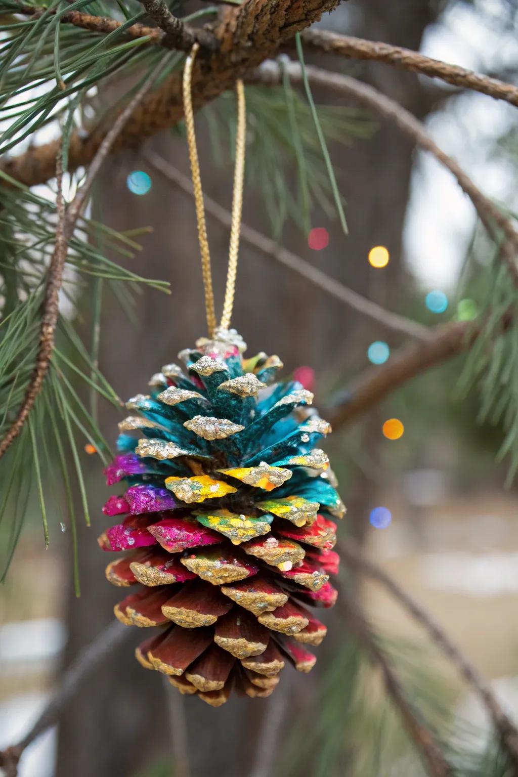 A festive adorned evergreen cone decoration, bringing natural allure to holiday decor.