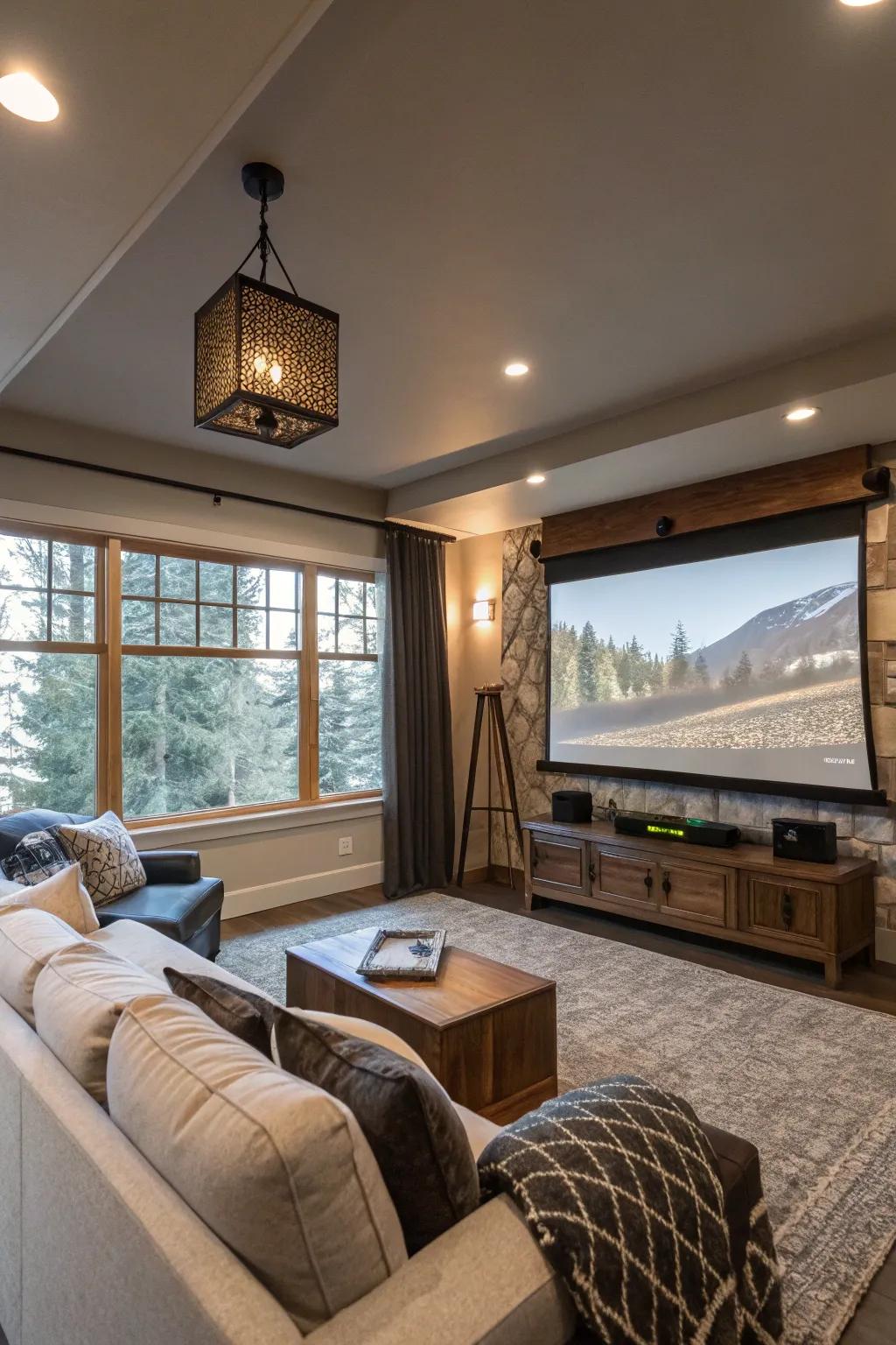 Retractable screens provide a flawless change between living space and private cinema.