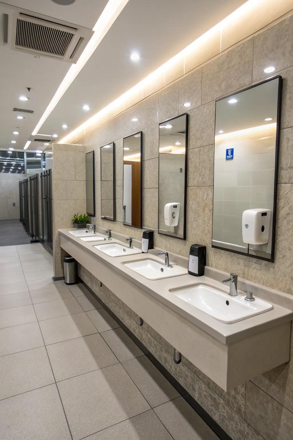 Cutting-edge assemblies in a public restroom provide both style and practical benefits.