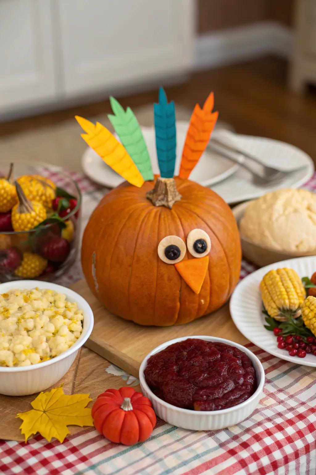 A turkey-inspired pumpkin that shines for Thanksgiving.