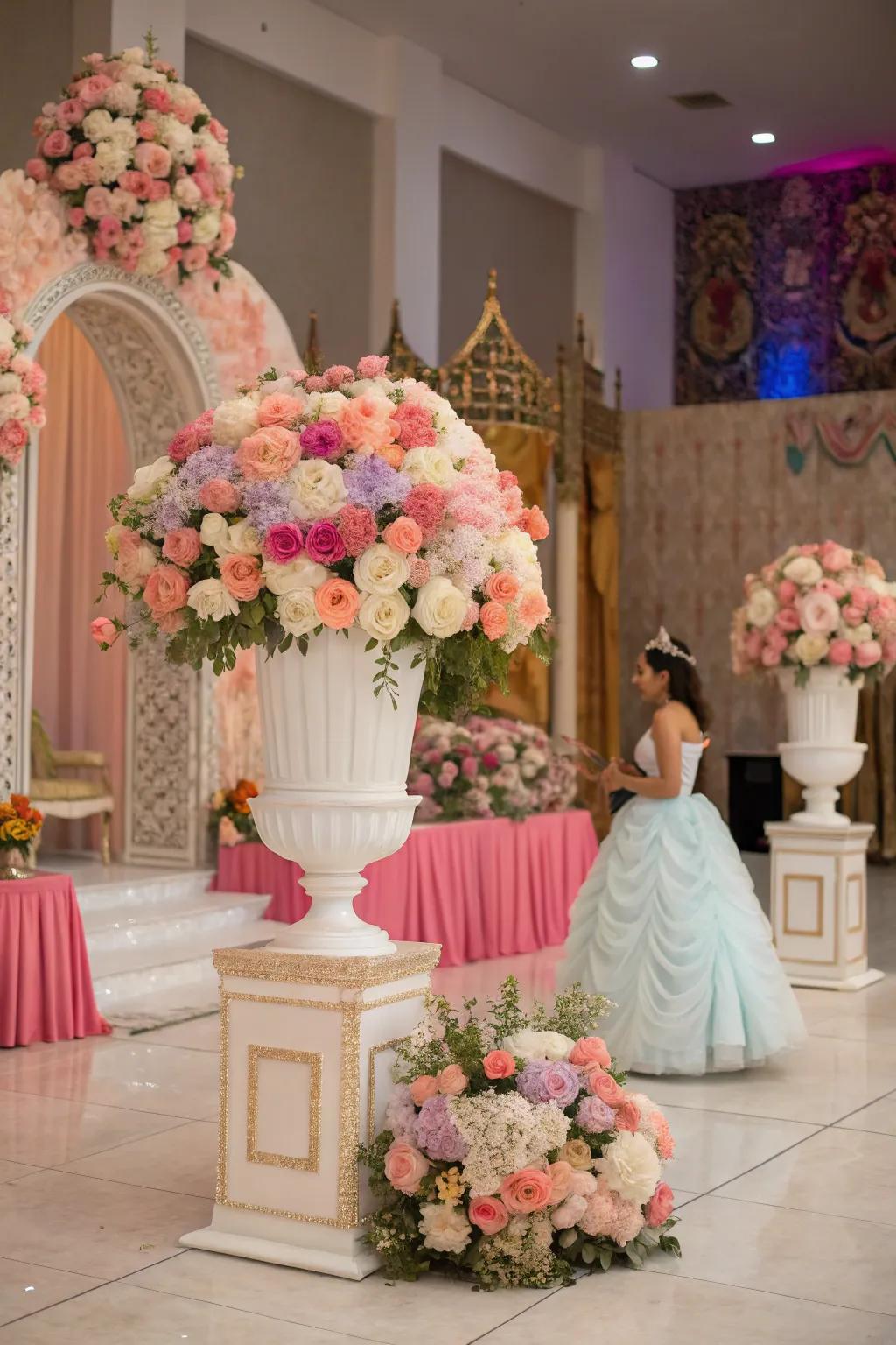 Floral displays infuse natural beauty into the festivity.