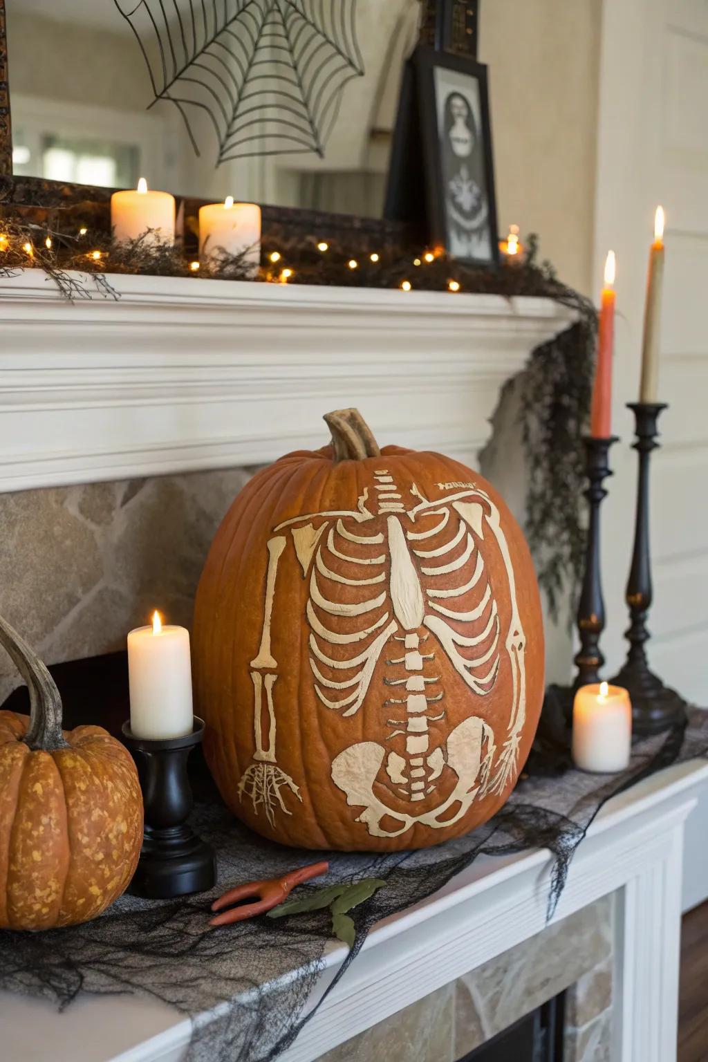 Skeletal anatomy pumpkin for a spooky vibe