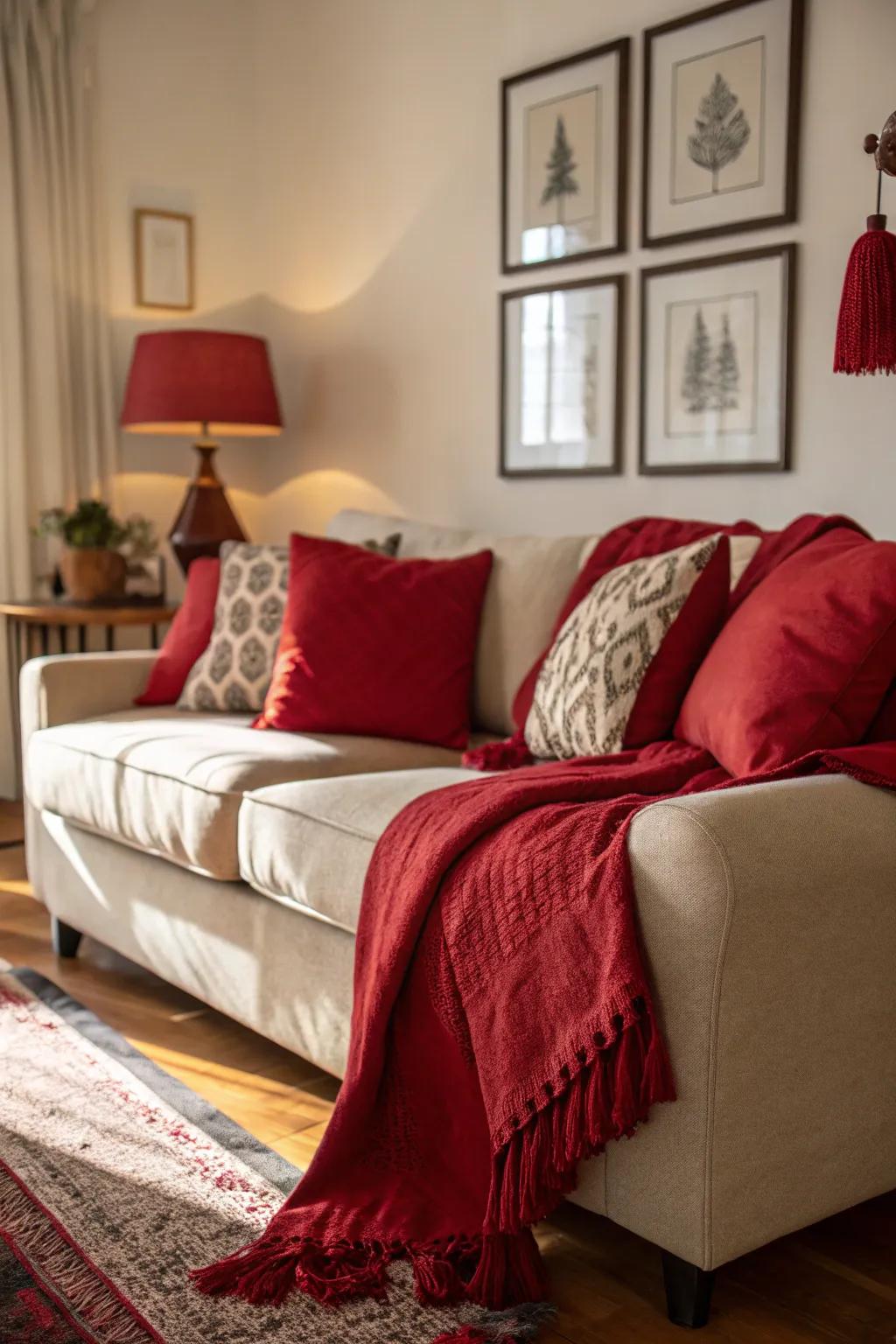 A lounge elevated with inviting red accents.