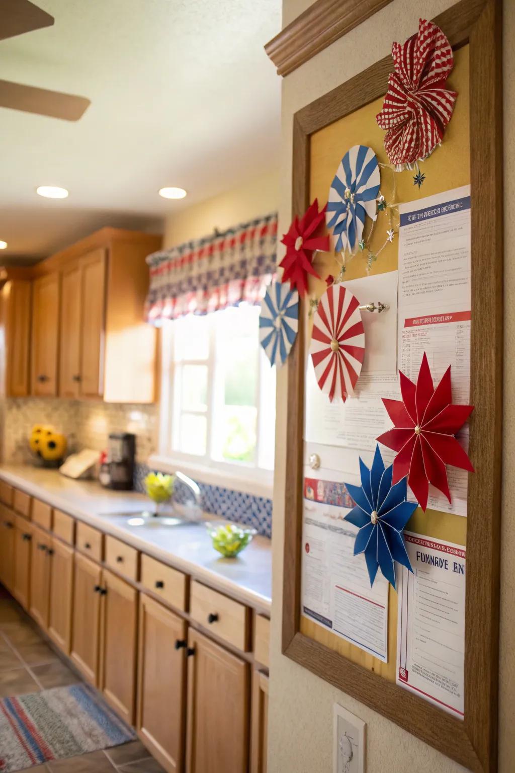 Patriotic windmills bring a lively element to your decor.