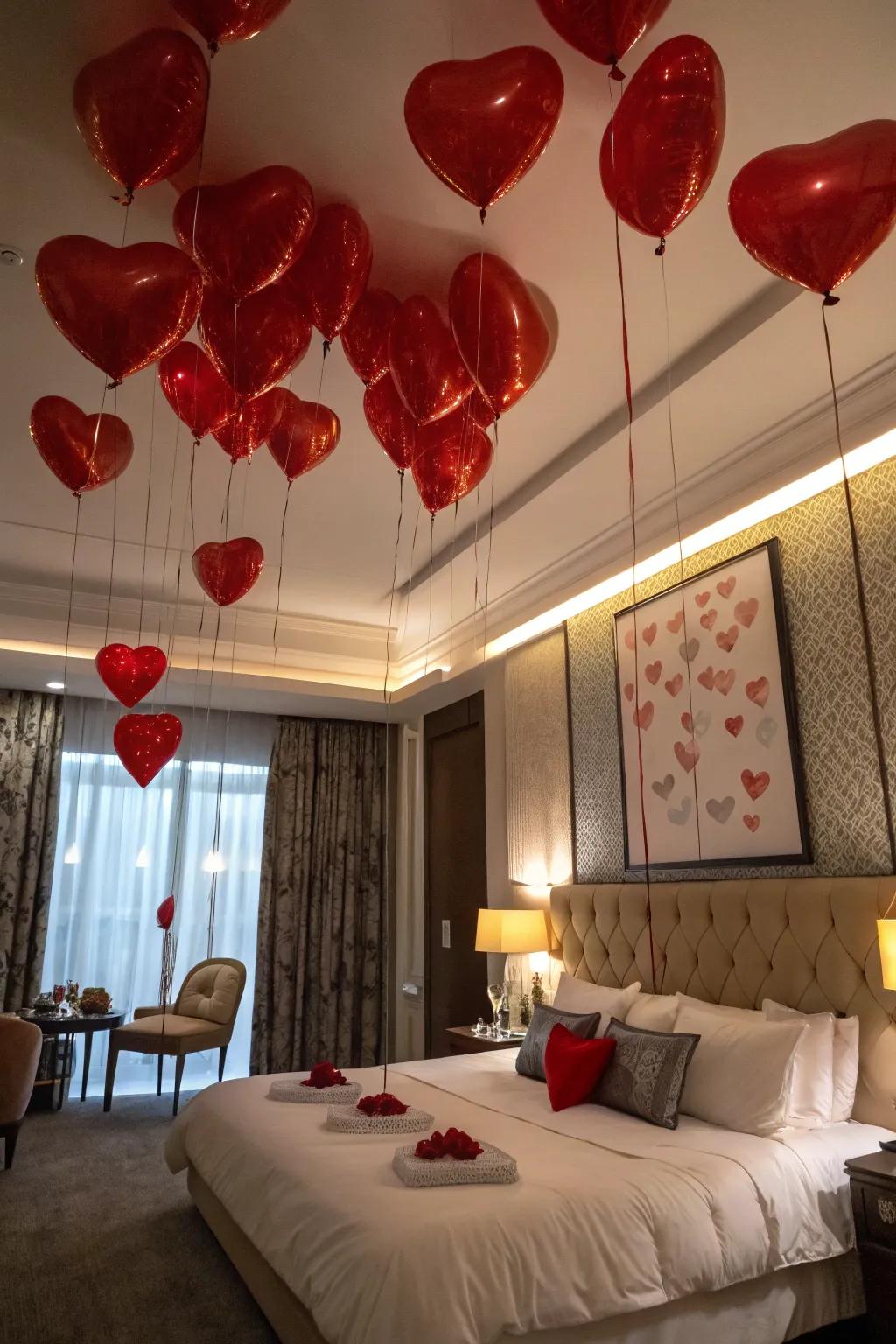 Inflatables shaped like hearts inject a playful yet romantic flair.
