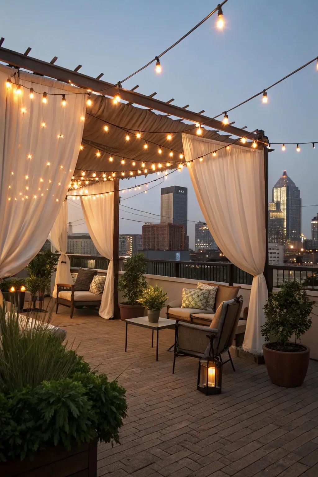 Filament lights introduce a hint of enchantment to any rooftop.