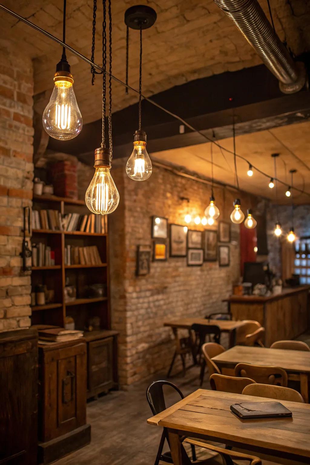 Warm lights improve the snug sensation in a homespun basement.