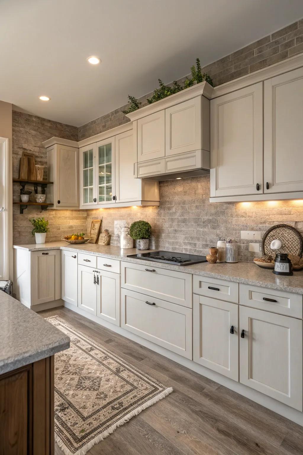 Neutral shades create a tranquil and timeless kitchen appearance.