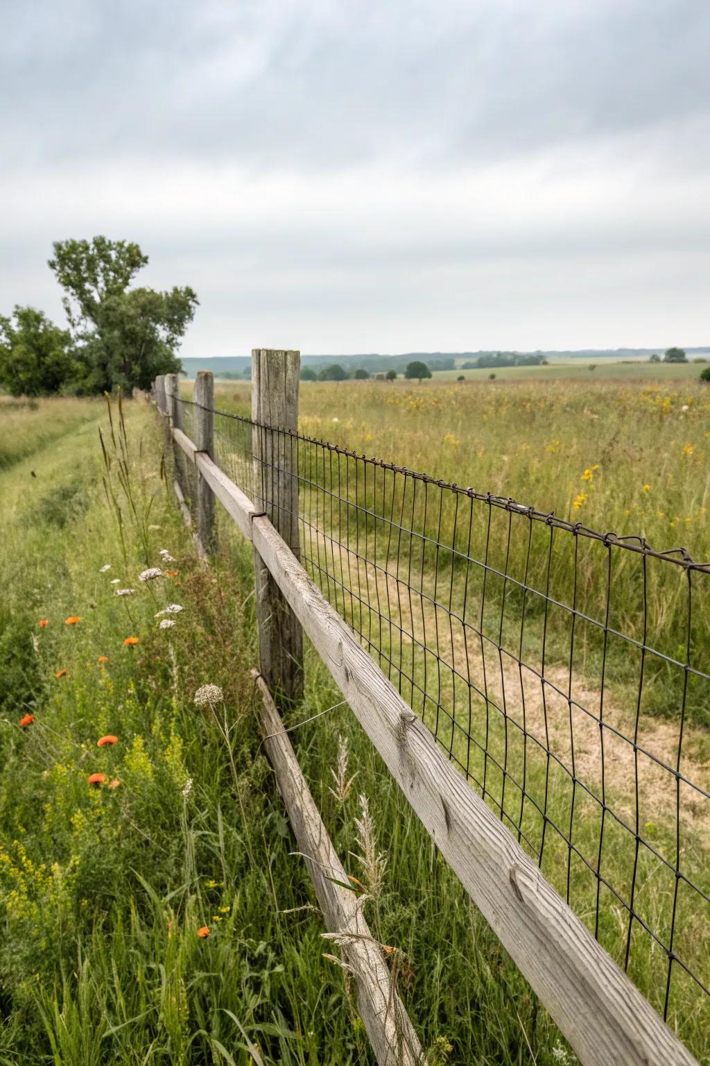A useful split rail fence upgraded with wire work for included security.