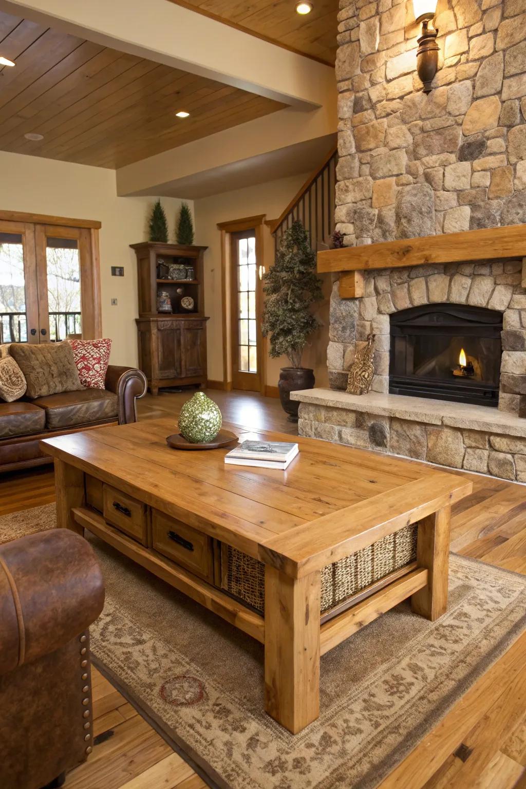 Organic timber and stone deliver warmth and rustic appeal to the setting.