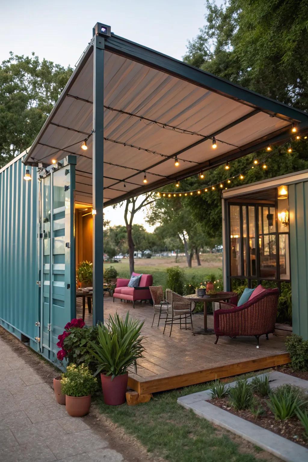 A canopy overhang crafts the perfect open-air haven.