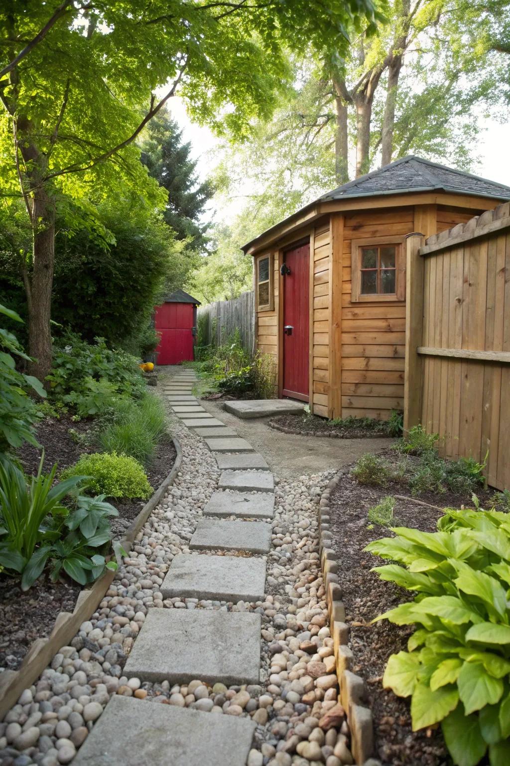 A stone path enhances both the aesthetic and functional aspects of your shed's surroundings.