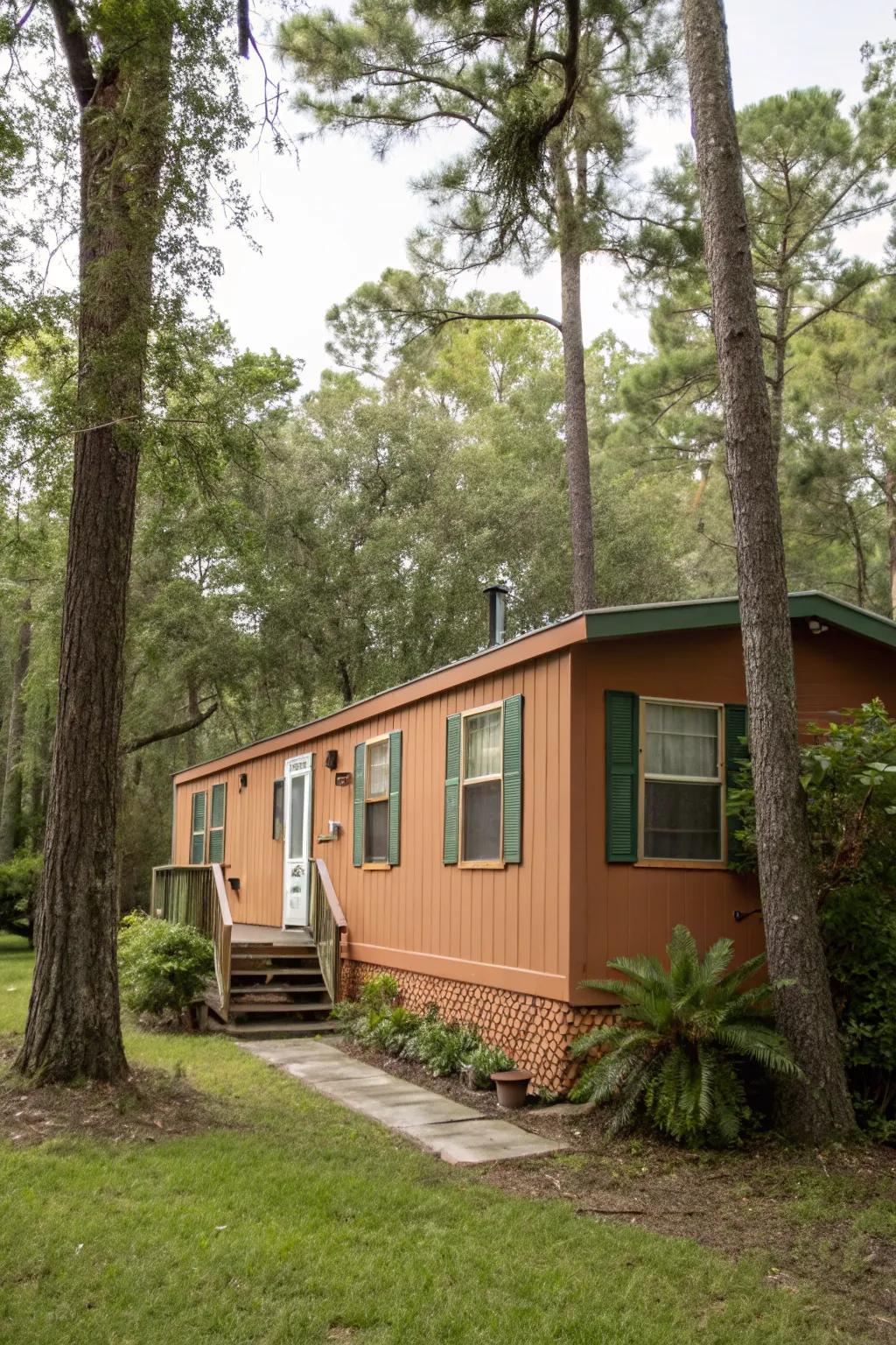 Natural tones harmonize your mobile home with nature's panorama.