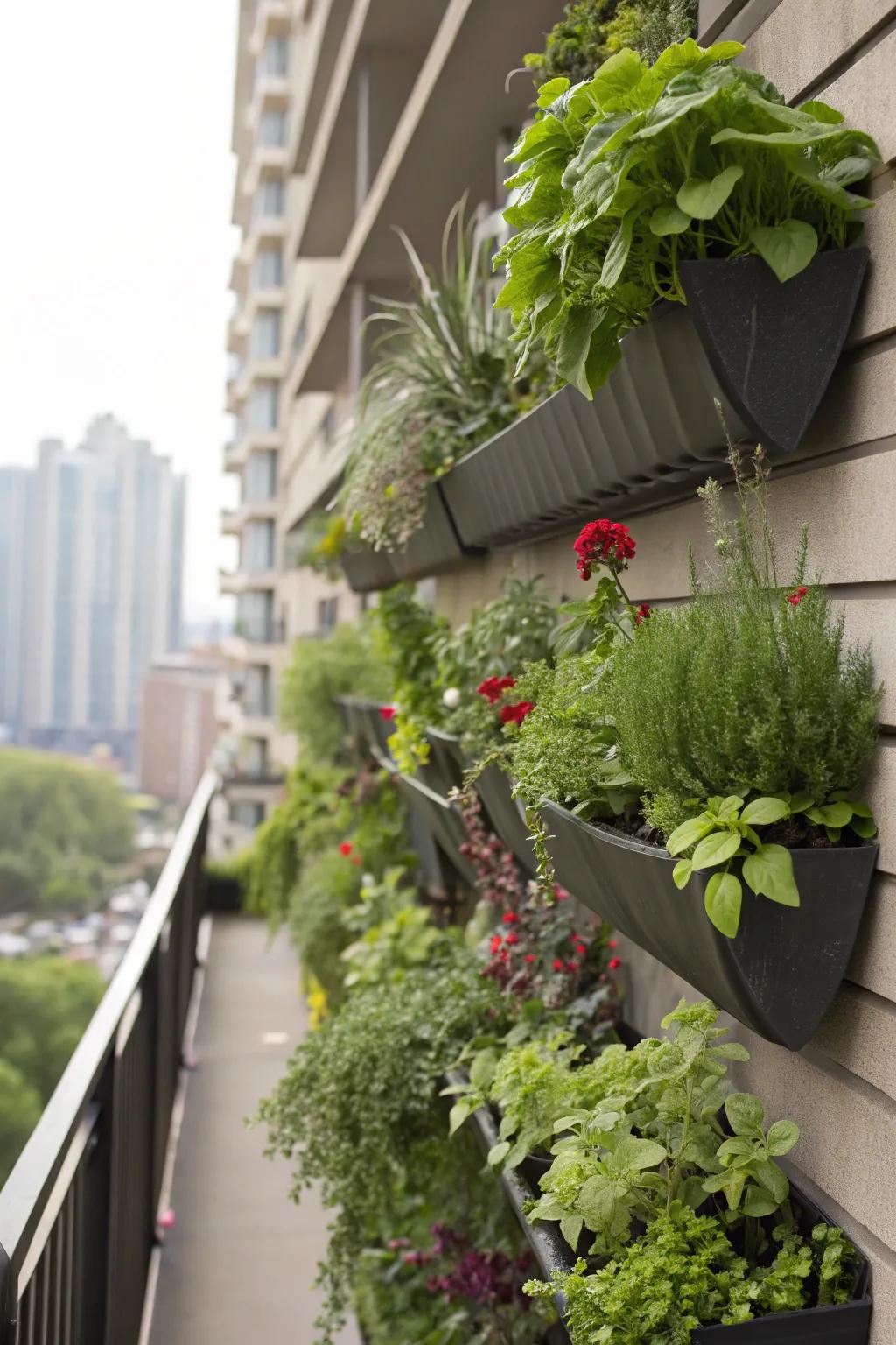 Vertical planters convert walls into verdant exhibitions.