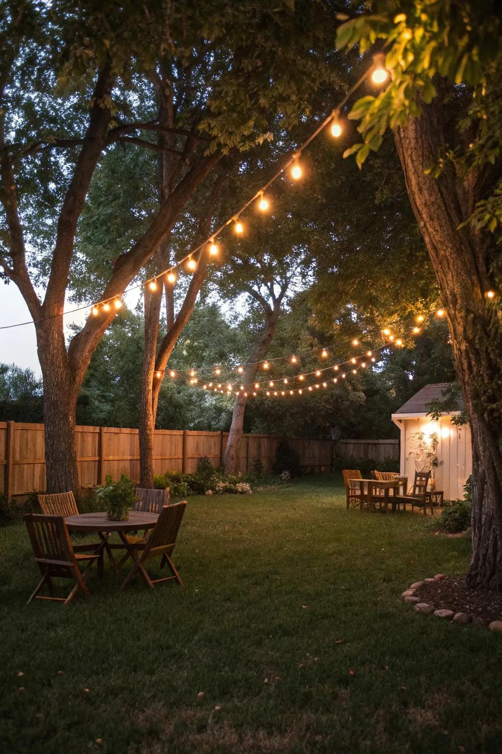 Rope bulbs bring a magical element to any small backyard.