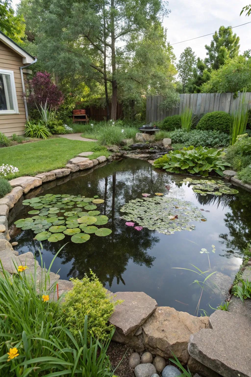 Lively aquatic plants infuse this small pond with vitality and color.