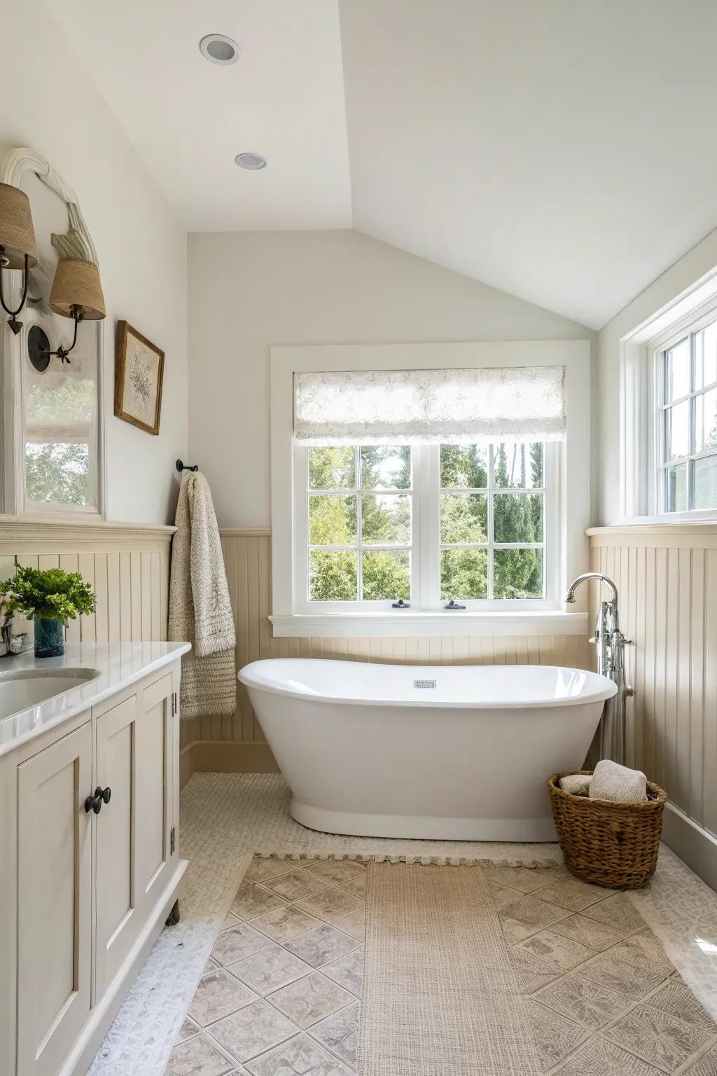 Bright shades fashion a perception of spaciousness in smaller bathrooms.