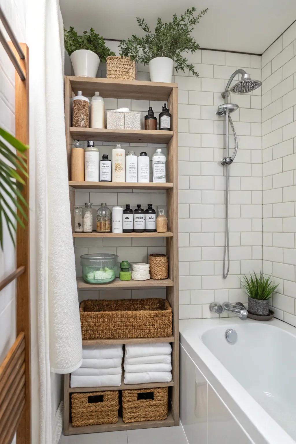 Vertical storage optimizes space while preserving elegance.