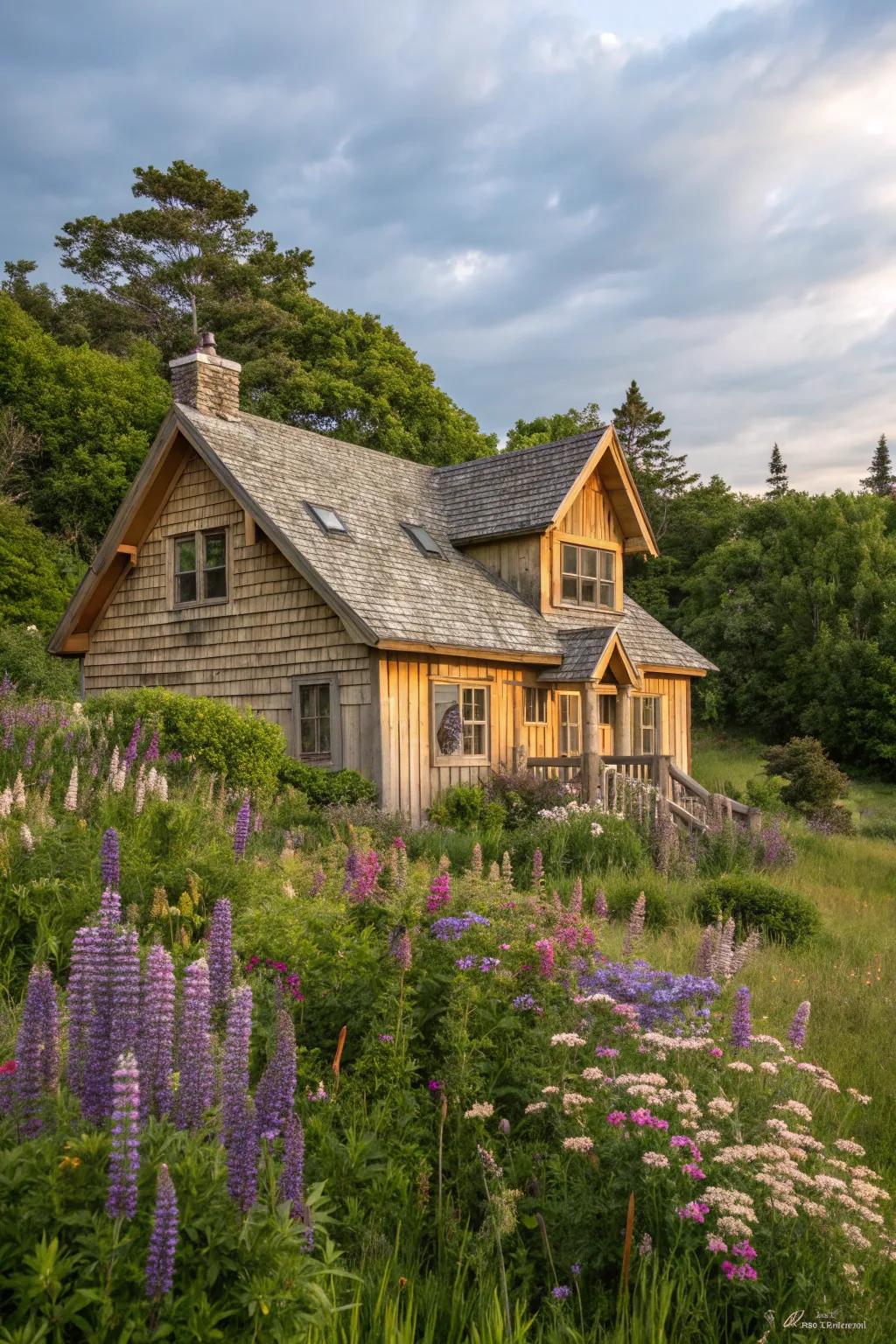 A cottage showcasing an inventive mix of timber and tiling for cladding.