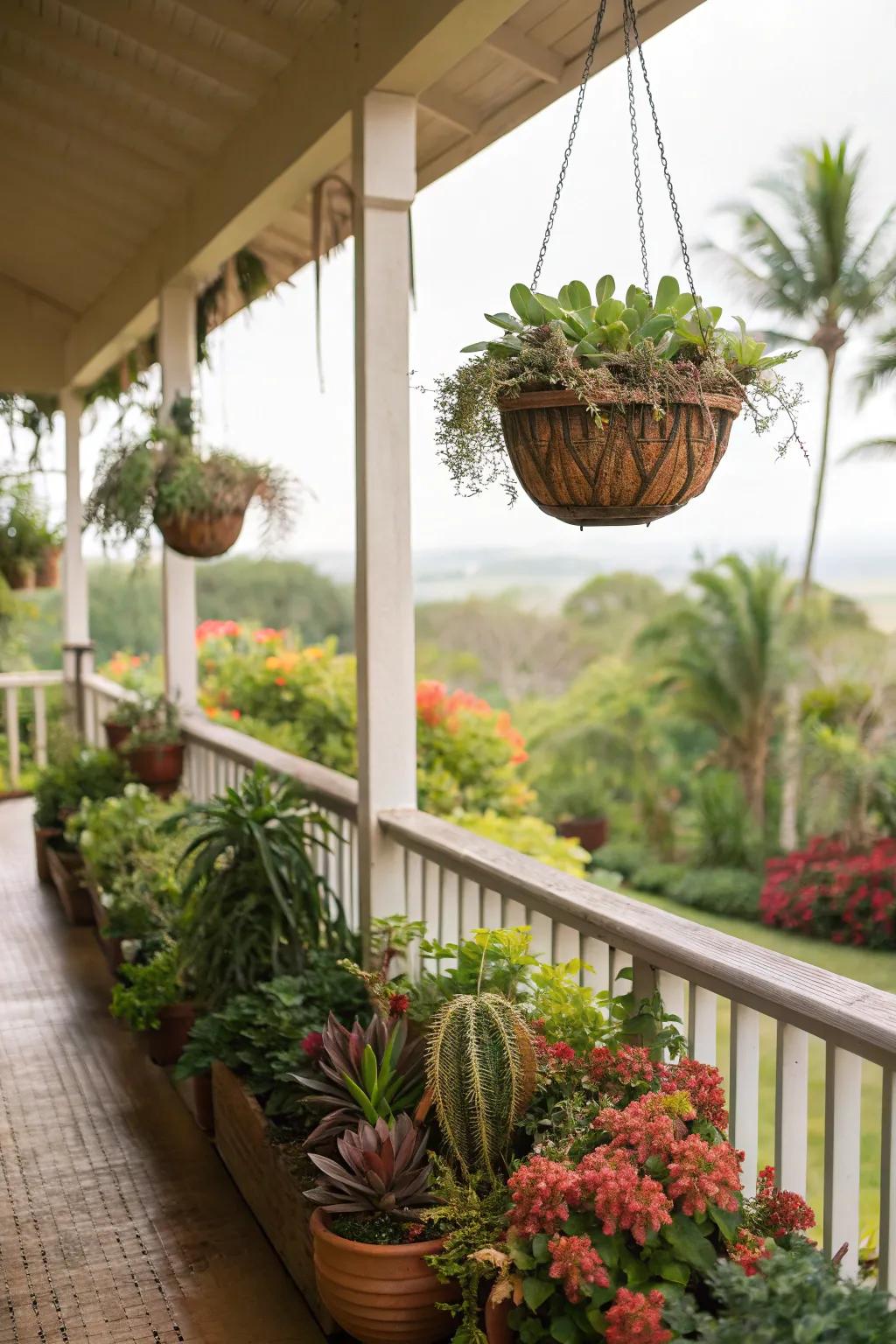Elevate your lanai's charm with abundant greenery and dynamic plants.