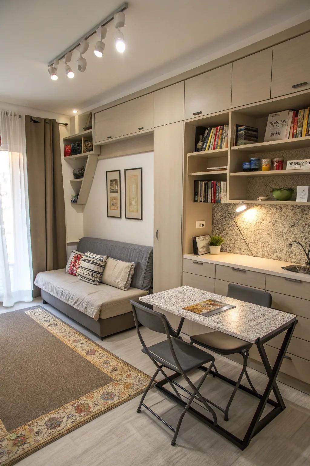 Versatile furniture increases functionality in small spaces.