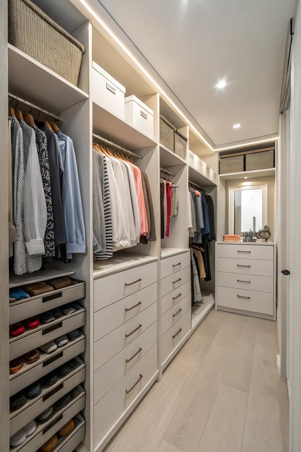 Drawers afford concealed storage for a more refined aesthetic.