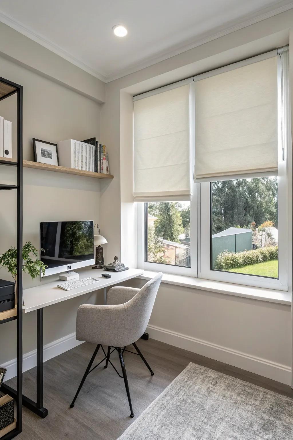 Wind-up shades proffer an elegant, contemporary accent.