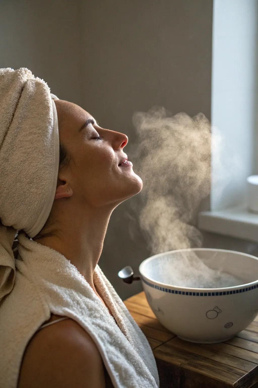 Facial steaming with scented fluids unblocks pores and calms the mind.