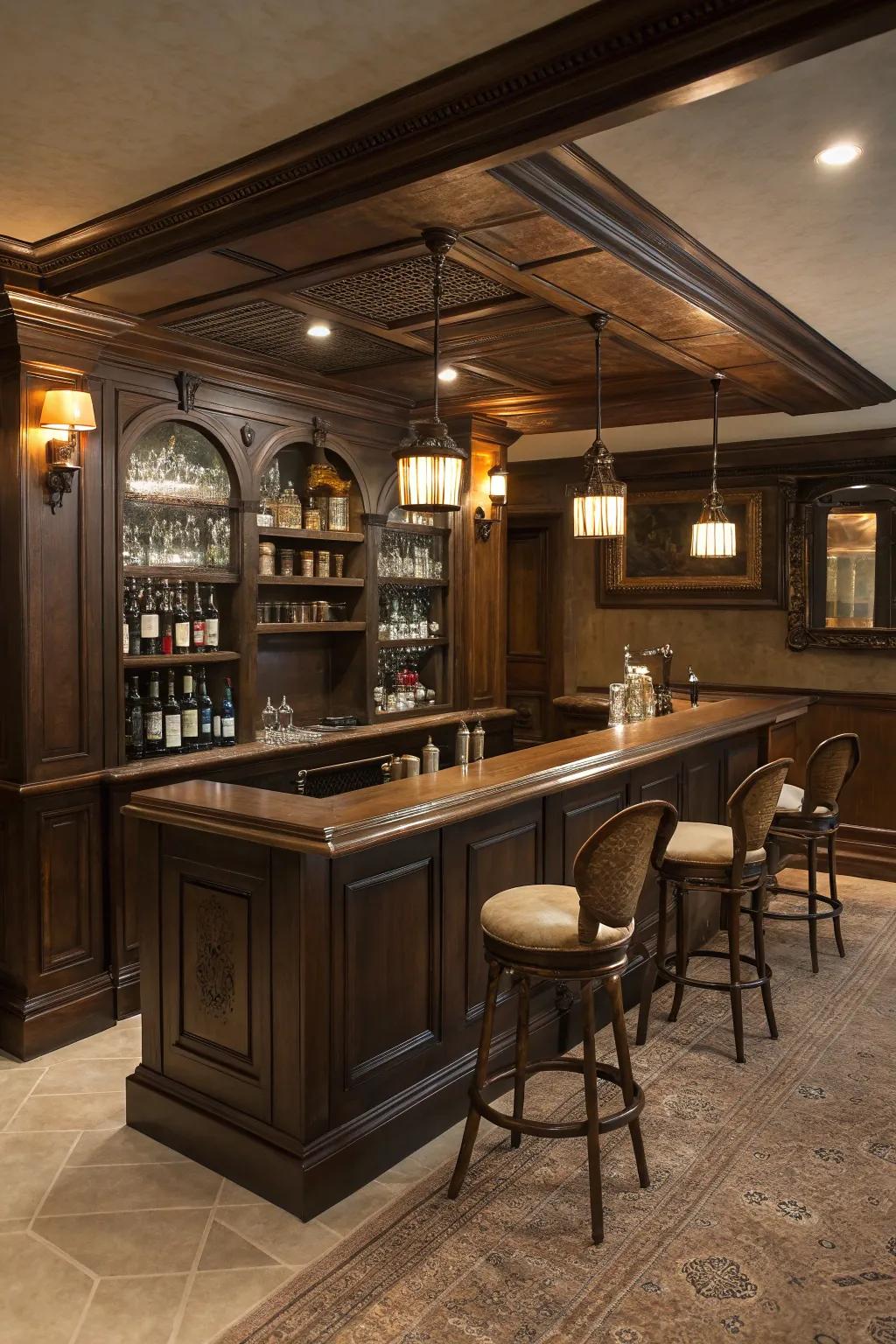 A vintage bar evolves into the stylish focal point of your speakeasy.
