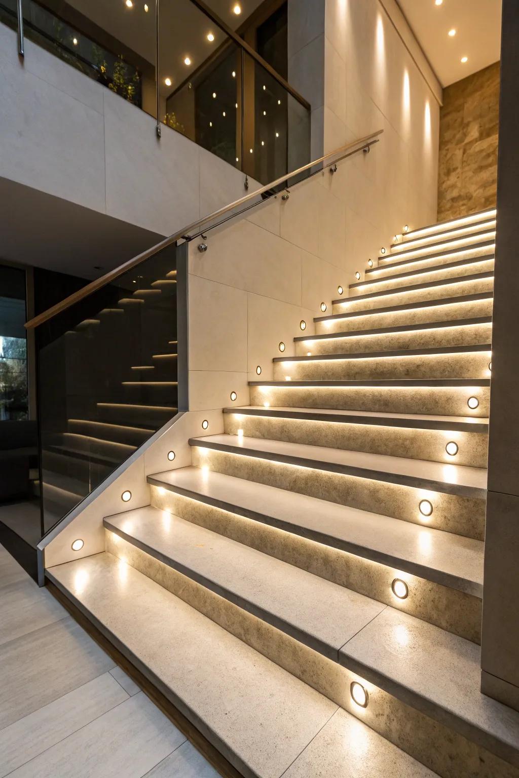 Recessed lights present a minimalist and chic charm.