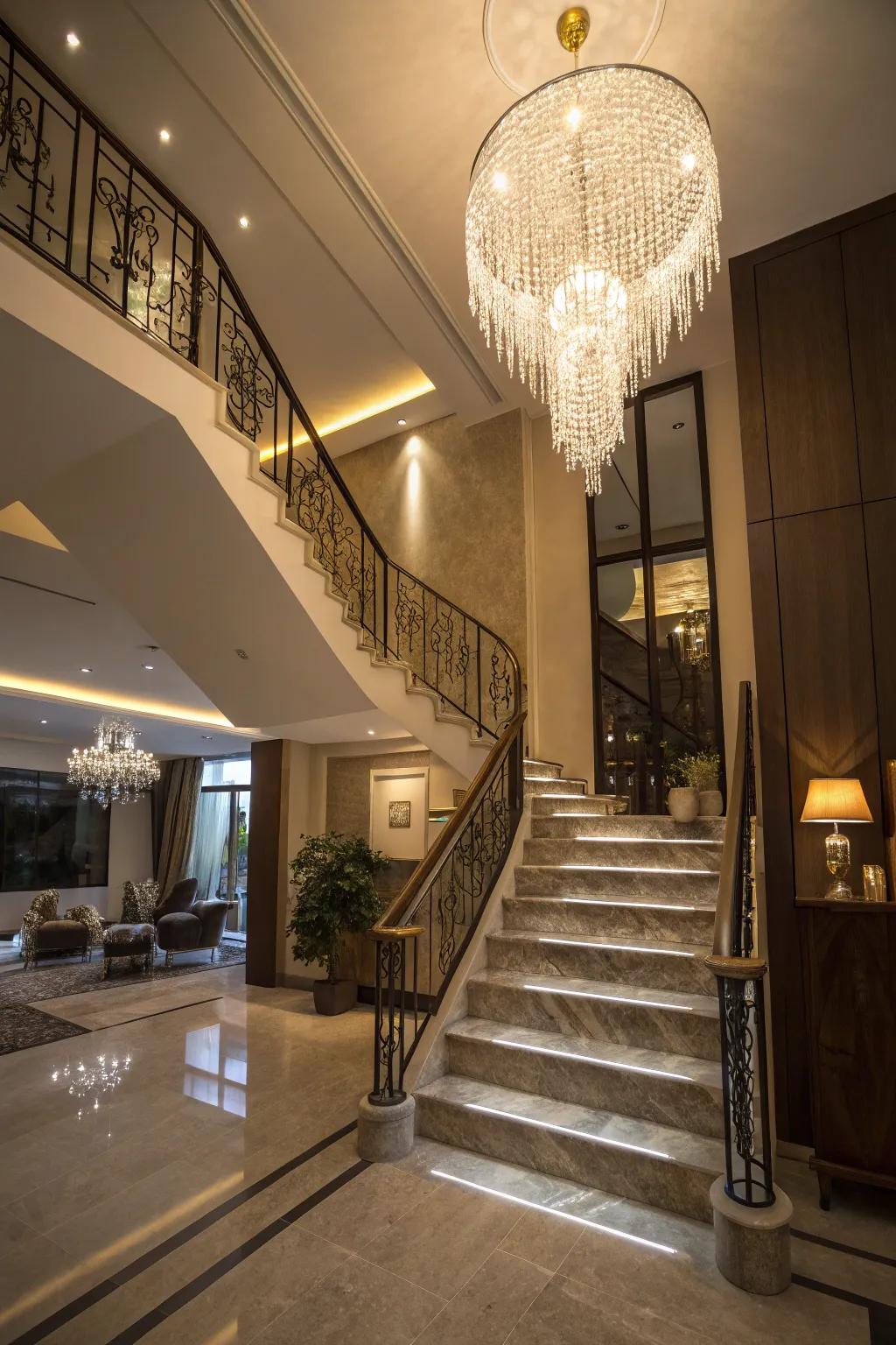 Illuminate your staircase with breathtaking statement lighting.
