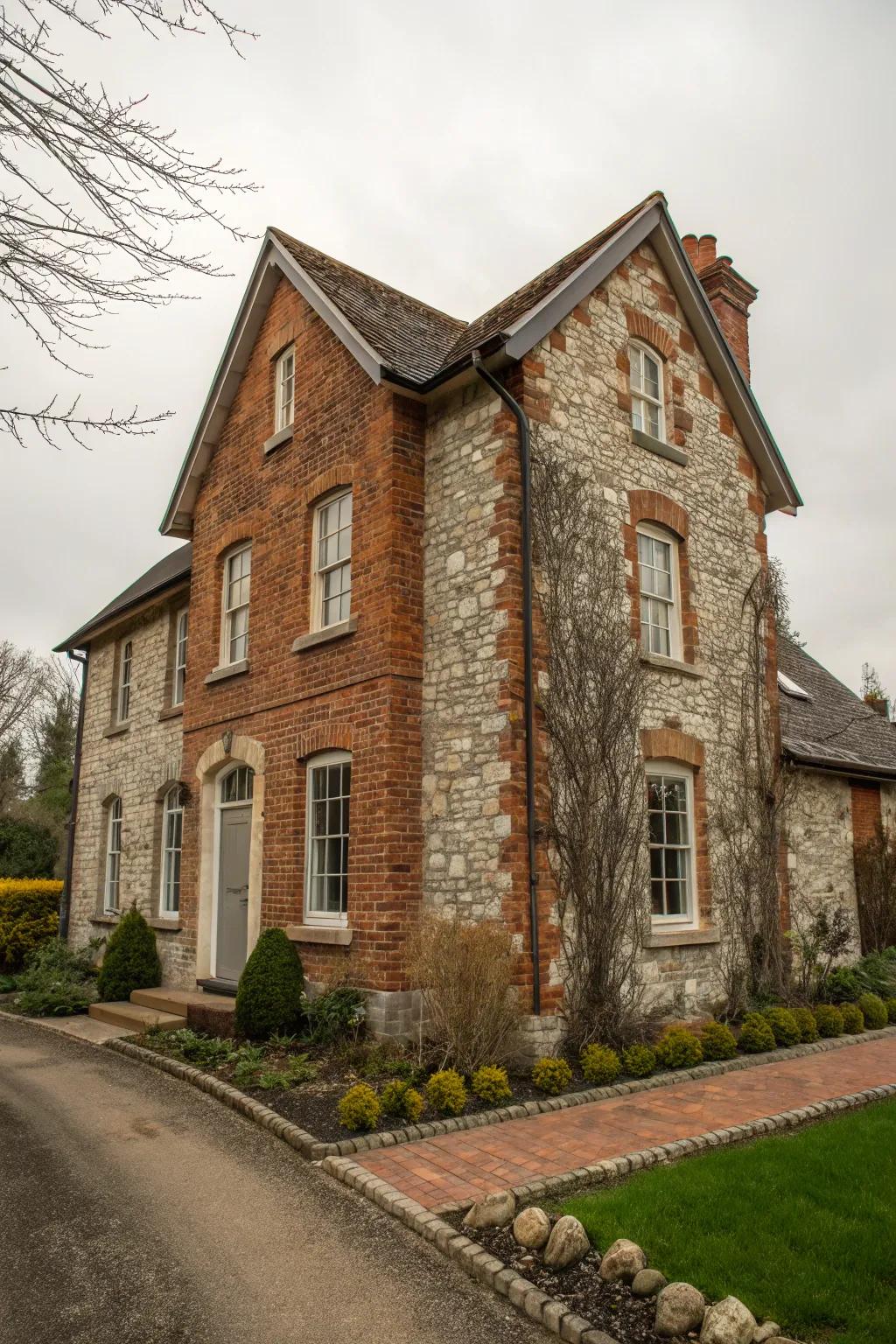 An exquisite house presenting a mixed brick and stone facade.
