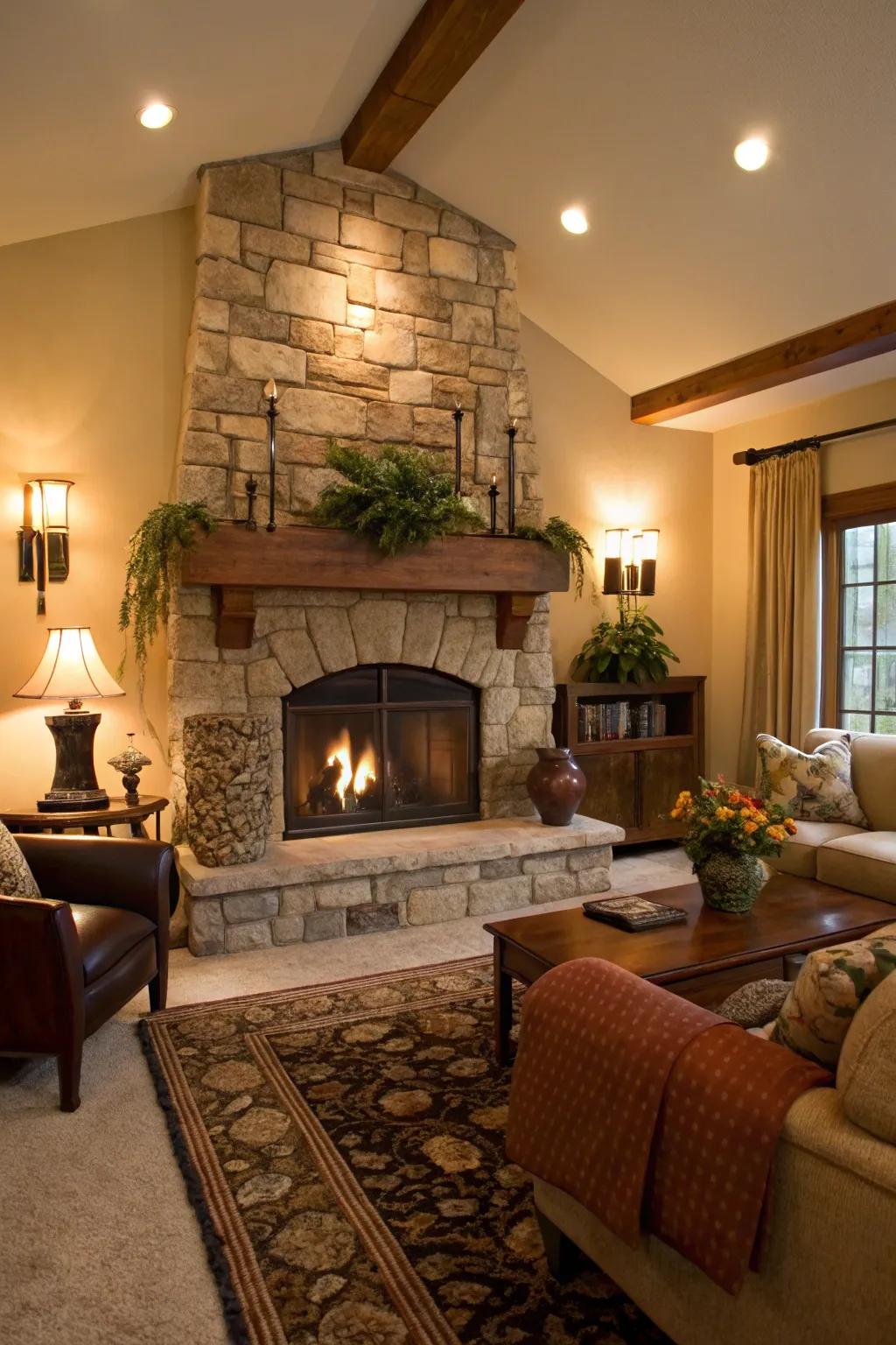 A hearth environ that infuses warmth and individuality into the space.