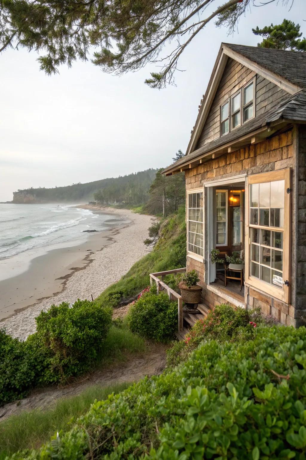 Shoreline house overlooking the serene coast.