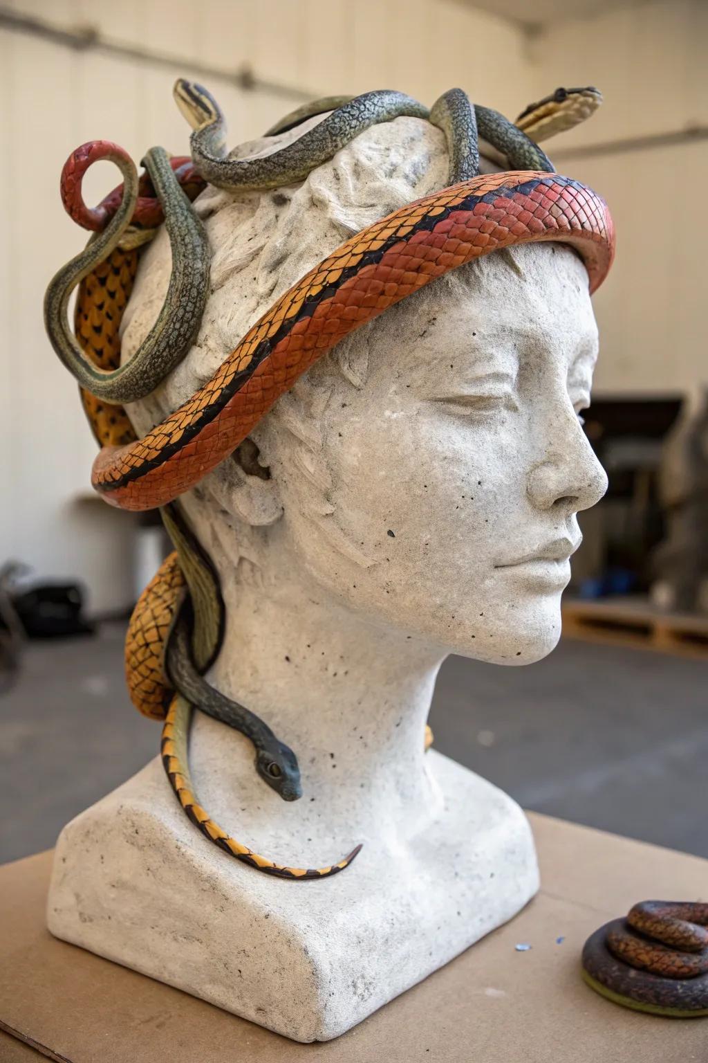 Beware Medusa's gaze with this serpent-encrusted head.