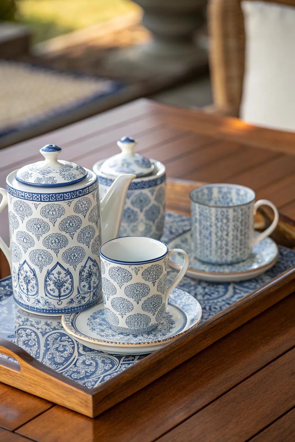 A blue and white tea set illustrating cultural refinement.