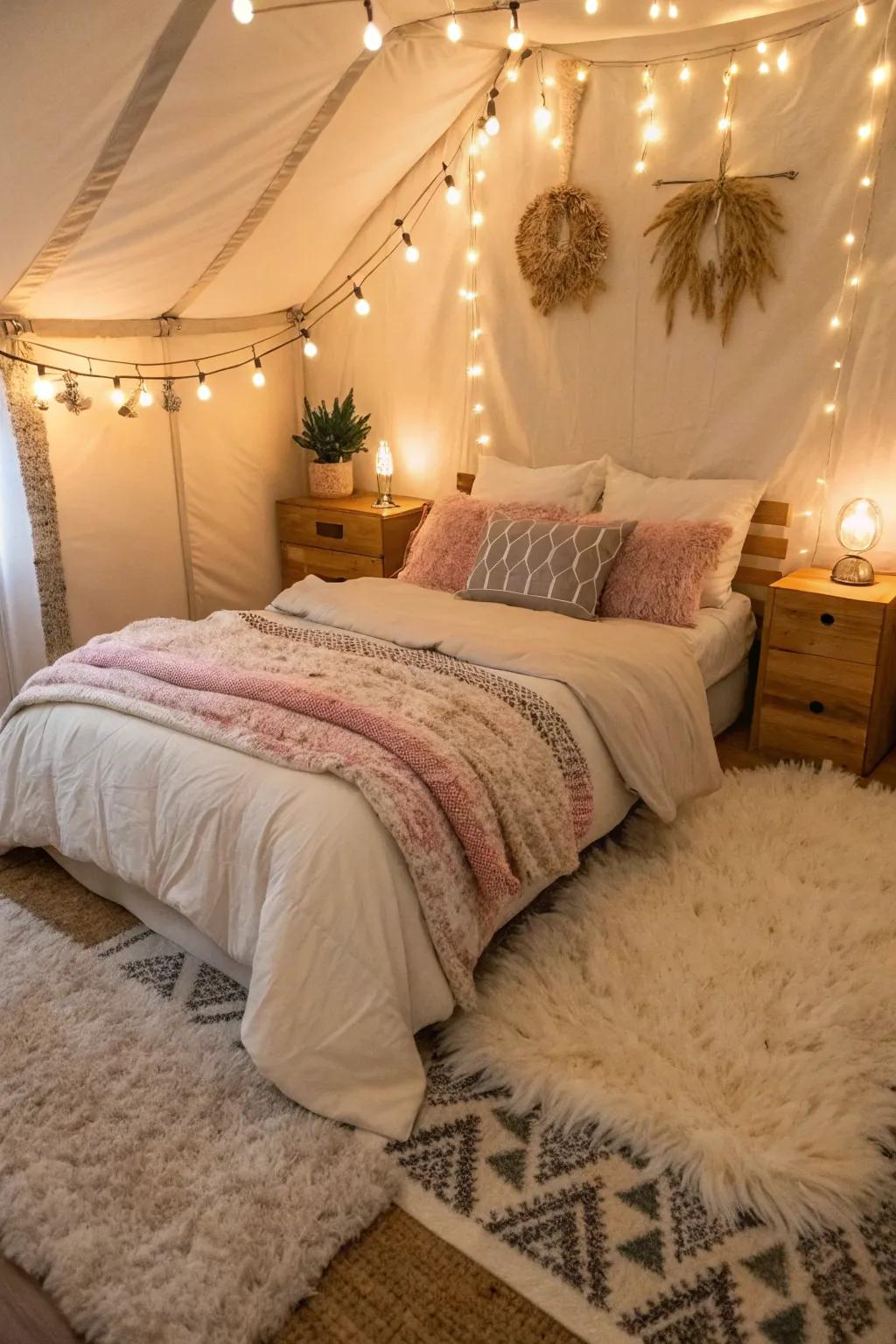 Enhance the feeling of warmth with soft materials.