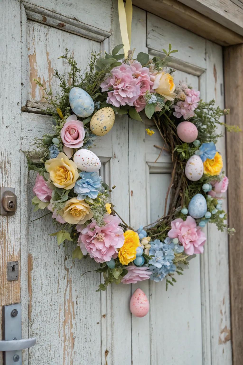 A quaint Easter garland to welcome visitors.